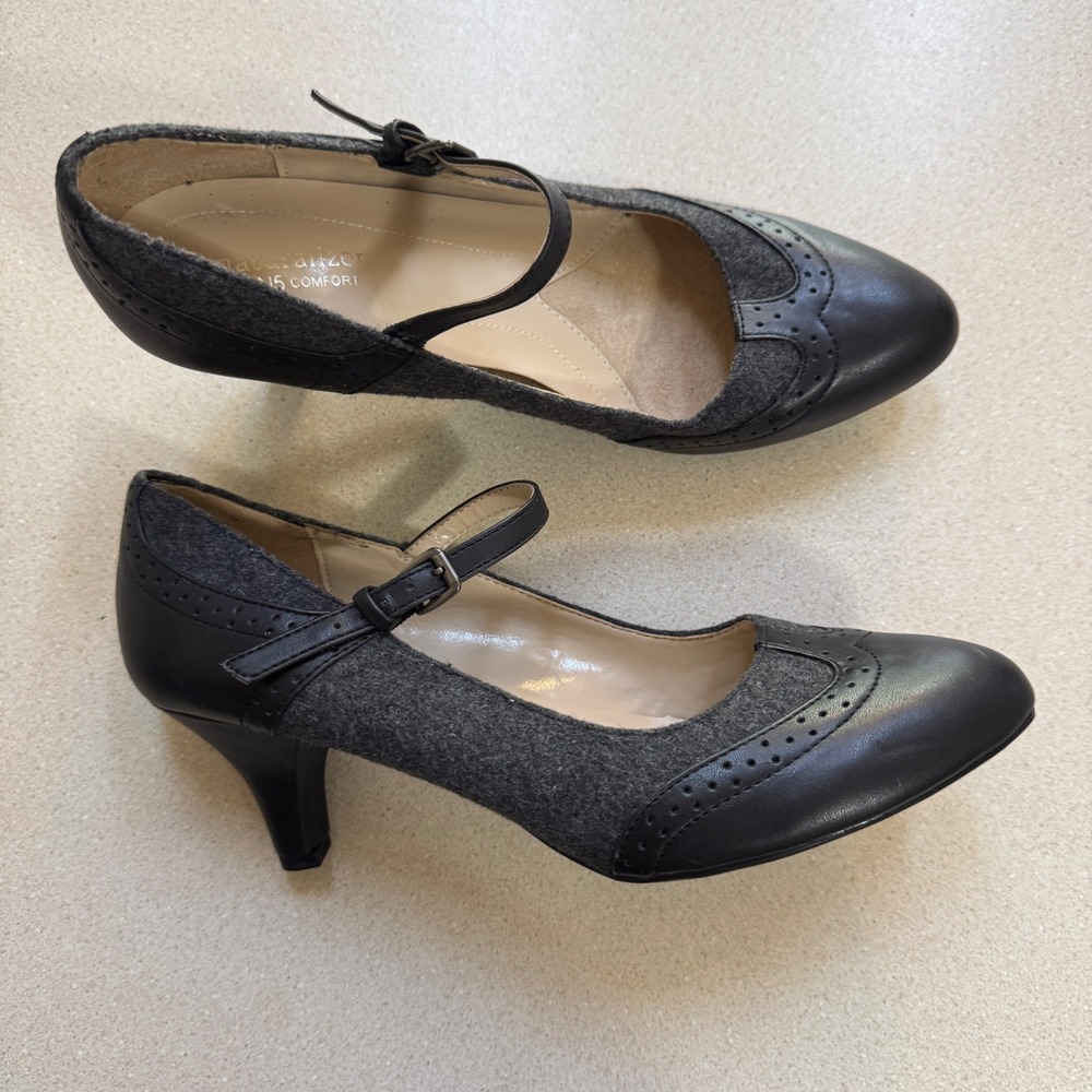 Naturalizer Drake Mary Jane Heels Black Grey Wingtip Brogue Pumps Womens 8.5 M